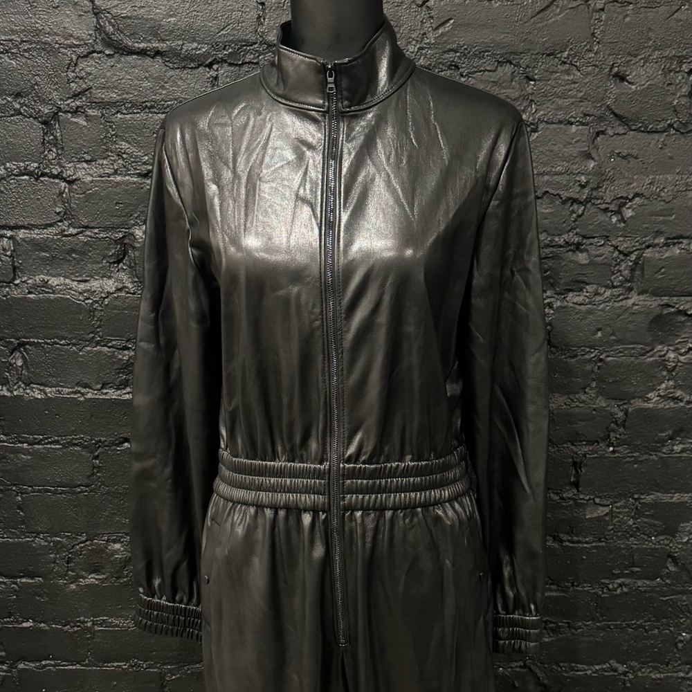Alice + Olivia faux leather mock neck jumpsuit size 12 NWT